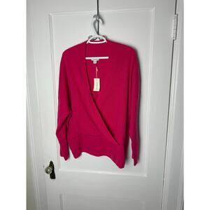 Sundance Hot Pink 100% Cashmere Faux Wrap Ballerina Sweater Size XXL NEW